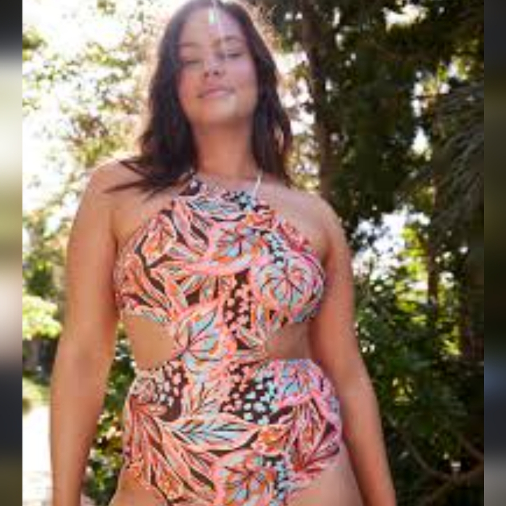 NWT Aerie Real Good Cutout One-Piece Swimsuit – Tropical Print, Size XXL